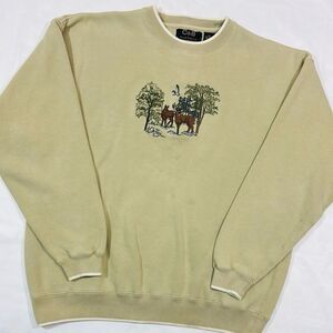 Vintage Nature Embroidered Deer Crewneck Sweater